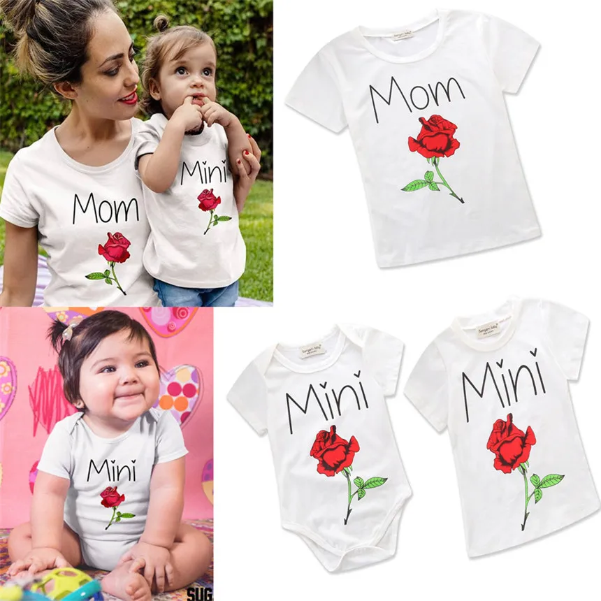 

SAMGAMI BABY Family Matching Mommy and Me Clothes Toddler Girls Summer Clothing Floral Print T-shirt Newborn Infant Romper