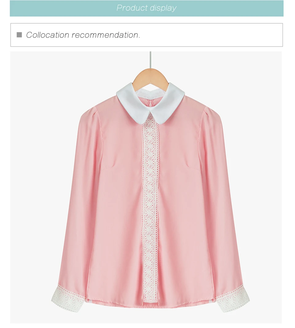 Полная распродажа! Весенняя женская однотонная Розовая Шифоновая Блузка Милая OL рубашка воротник Питер Пэн с пышными рукавами пэчворк T5N218