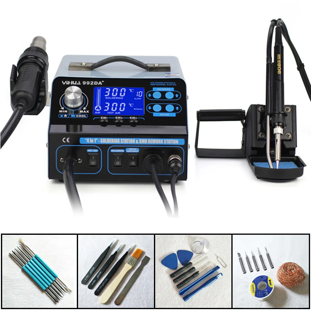 

YIHUA 992DA+ 4 In 1 Smart Smoking LCD Digital Display Hot Air Soldering Station Smoke Vacuum BGA Soldering Rework Station