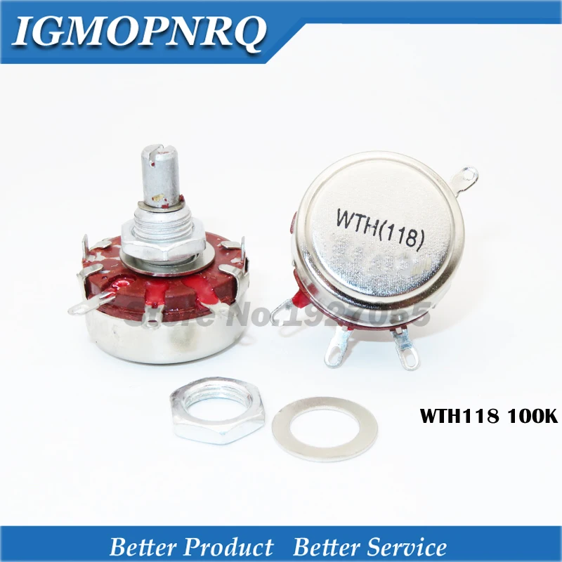 

2PCS WTH118 2W 1A 100K Potentiometer ohm 2W WTH118-2W Round Shaft Carbon Rotary Taper Potentiometer NEW