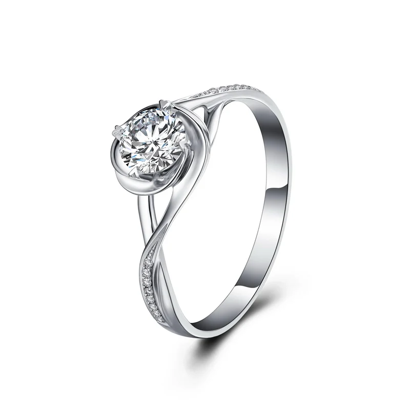 

ANI 18K White Gold (AU750) Engagement Ring 0.28 CT Certified I/SI Round Cut Natural Diamond Band Rose Shape Women Wedding Rings