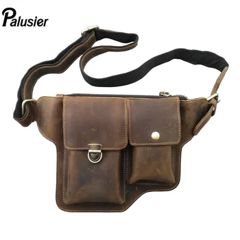 

New Casual Crazy Horse Genuine Leather Men Waist Pack Male Cowhide Messenger Shoulder Bag Hip Belt Bum Pack Travel Phone Pouch