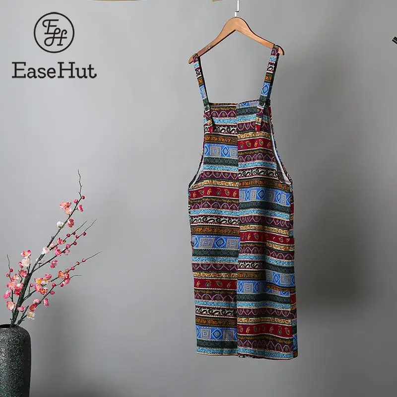 

EaseHut Women Ethnic Printed Jumpsuit Bohemian Vintage Wide Leg Pant Rompers Strappy Bib Overalls Casual Loose Jumpsuit Playsuit