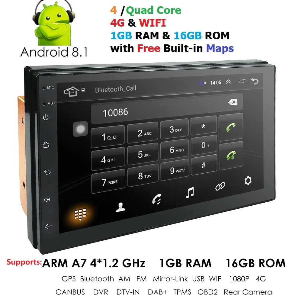 

Hizpo 2 Din Car Radio Android 8.1 Universal GPS Navigation Bluetooth Touchscreen Wifi Car Audio Stereo FM USB Car Multimedia DAB
