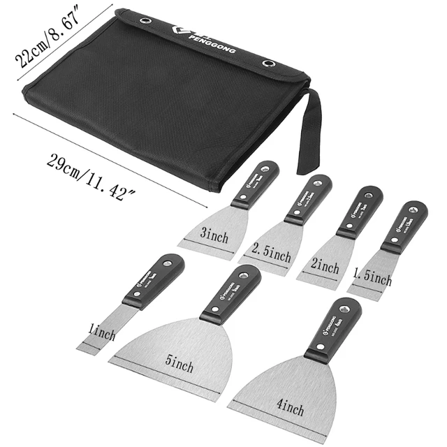 NEW HOT 7Pcs/1set Scraper Set Putty Knife 1″-5″ With Tool Storage Bag For Floor Wall Scraping
