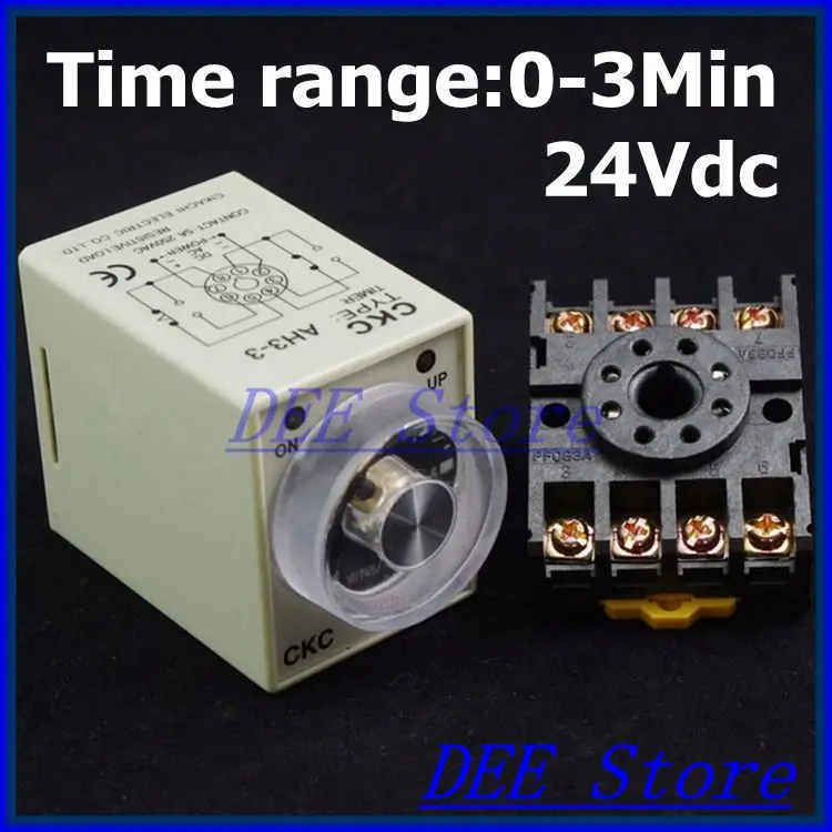 

24V DC Power On Delay AH3-3 Timer 0-3min Relay With Socket Base PF083A 8pins
