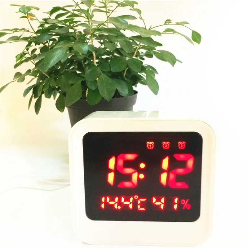 Mini cute digital alarm clock temperature humidity bedroom living room