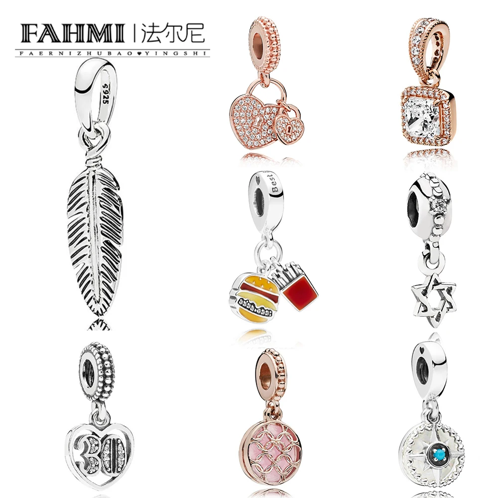 

FAHMI 100% 925 sterling silver 1:1 charm Pendant ROSE TIMELESS ELEGANCE Spiritual Feather Patterns of Love Hanging Star David