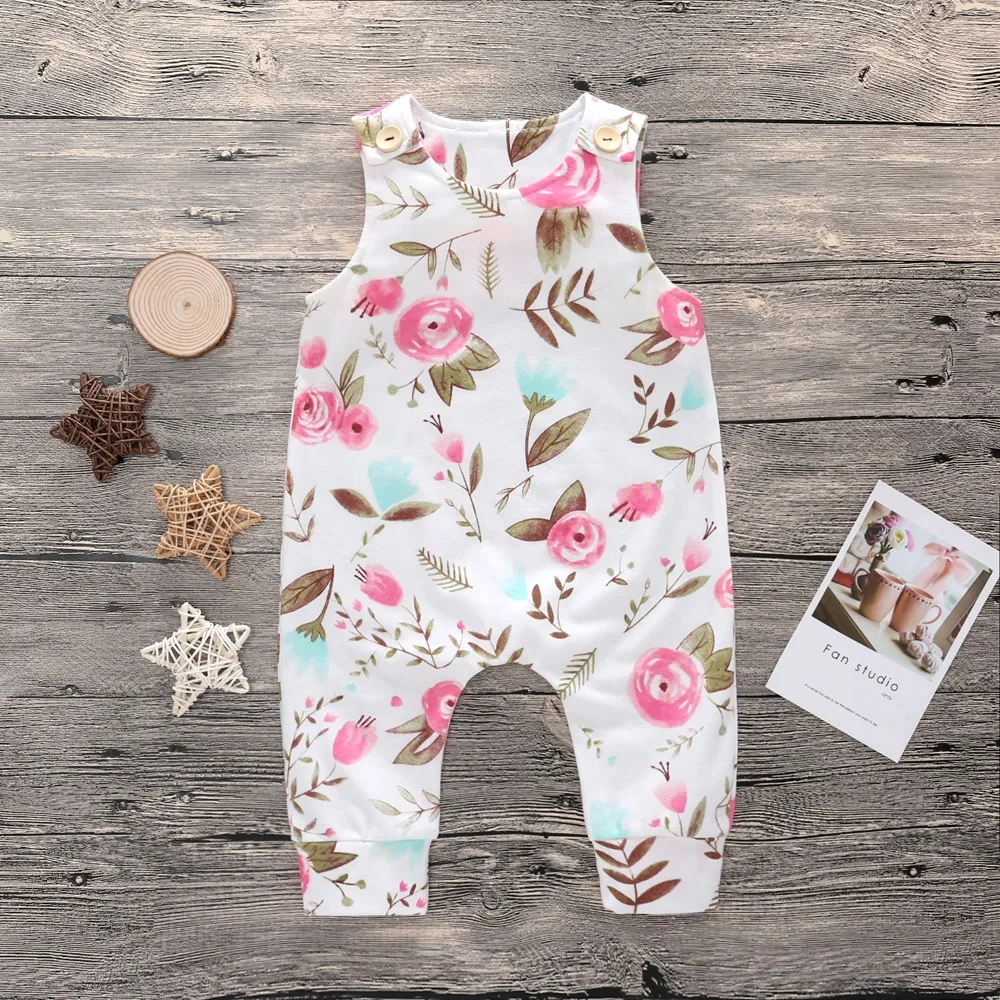 

Newborn Baby Kids Boy Girl Rompers Toddler Floral Sleeveless Round Neck Cotton Jumpsuit Playsuit Boys Girls Romper Outfits
