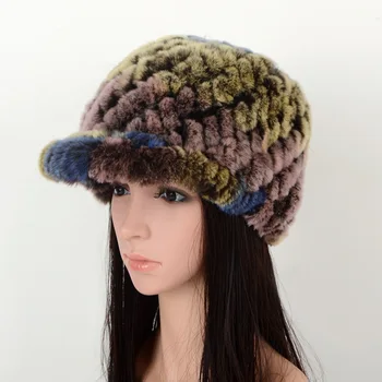 

789895 New fashion Europe and America Warm Rex rabbit fur Caps knitted Hat Ladies Winter Hats Fur Cap Ladies Visors