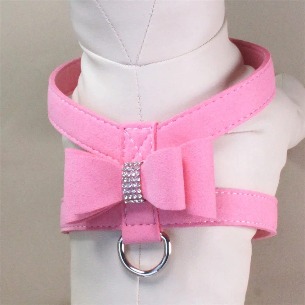 

Small Pet Dog Harness Collars And Necklaces Adjustable rhinestones bow decoration Pet Dog Leads Bowknot Diamond Chest Straps@30
