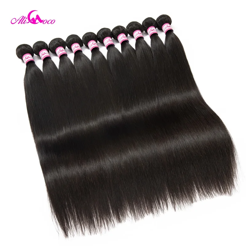 Ali Coco бразильские прямые волосы 10 пучков 8-30 дюймов 100% человеческих волос плетение пучков без remy волос настроить логотип