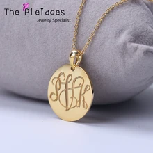 Monogram Necklace Disc Engraved Initial Pendant Custom Made Vine Monogram Letters Jewelry Personalized