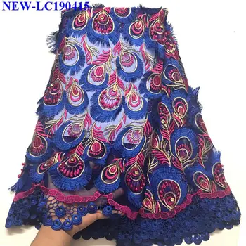 

Royal blue Lace Fabric High Quality French Tulle Lace Fabric 2019 Latest Nigerian Pearl Lace Fabric For Wedding dress BGS04