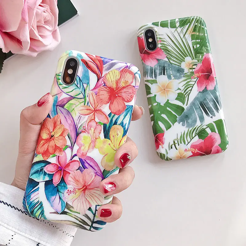 

Vintage Flower Leaves Phone Cases For iPhone 11 Pro XR XS Max 8 7 6 6S Plus Soft Summer Plants Covers For iPhone X XR 11 Pro Max