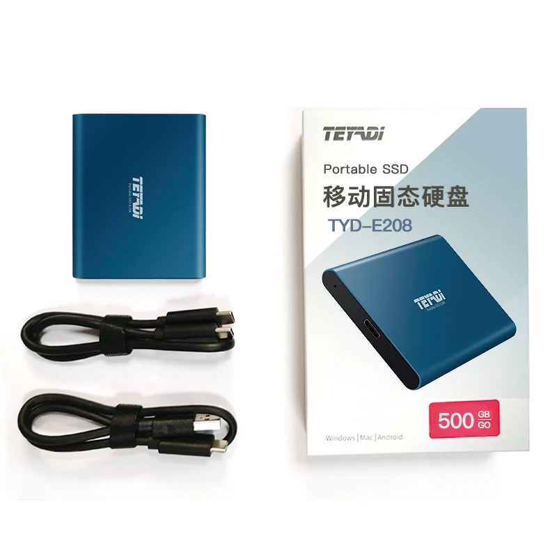 Внешний SSD накопитель TEYADI 1 ТБ 500GB type C USB 3,1 Gen 2, Портативный твердотельный накопитель, совместимый с Mac, ноутбуком, ПК