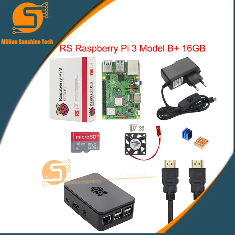 

UK Raspberry Pi 3 Model B+/3 Starter Kit + Case + 16 /32G SD Card + Fan + Power Adapter + HDMI Cable + Heat Sink for RPI 3/3b+