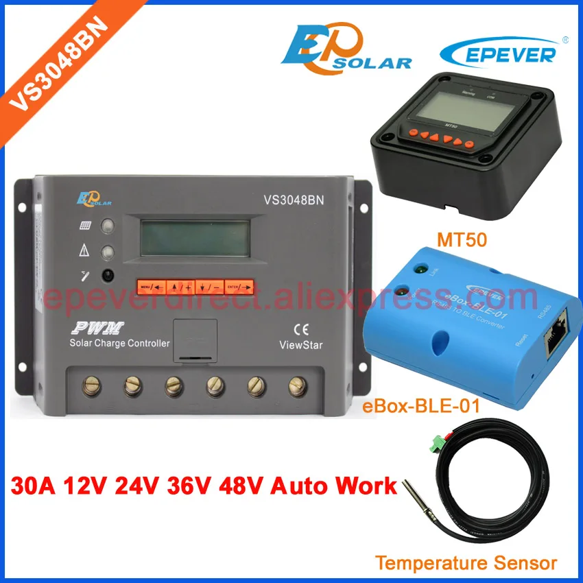 

VS3048BN PWM EPSolar EPEVER NEW ViewStar solar charging controller 30A 30amp BLE BOX sensor cable and MT50 meter bluetooth