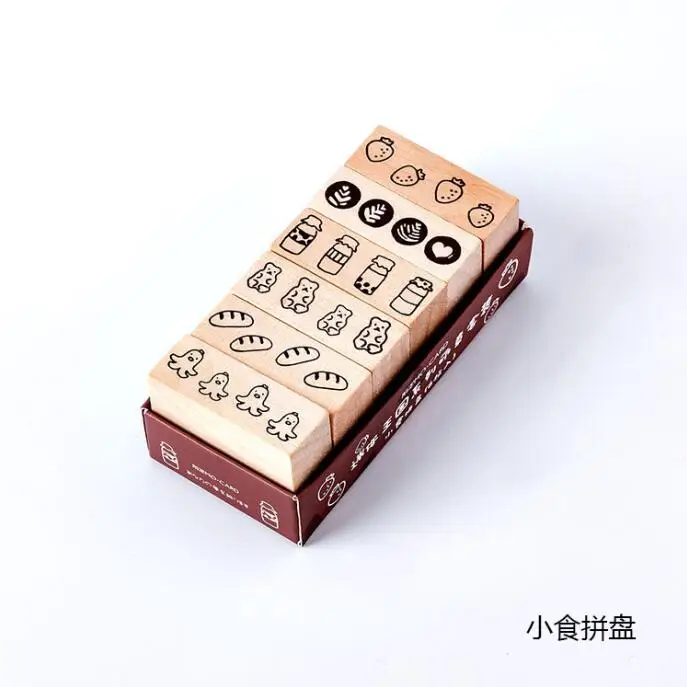 F 6 шт./компл. винтажная лесная Геометрическая пищевая печать DIY деревянные резиновые штампы для stationery канцелярские принадлежности Скрапбукинг Стандартный штамп - Цвет: F