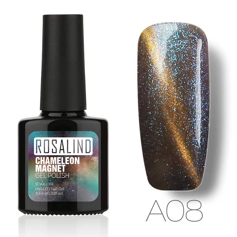 A08 ROSALIND гель 1S P+ черная бутылка 10 мл кошачьи глаза+ Магнитный "хамелеон" A01-12 Гель-лак для ногтей Дизайн ногтей УФ и светодиодный Гель-лак для маникюра - Цвет: A08