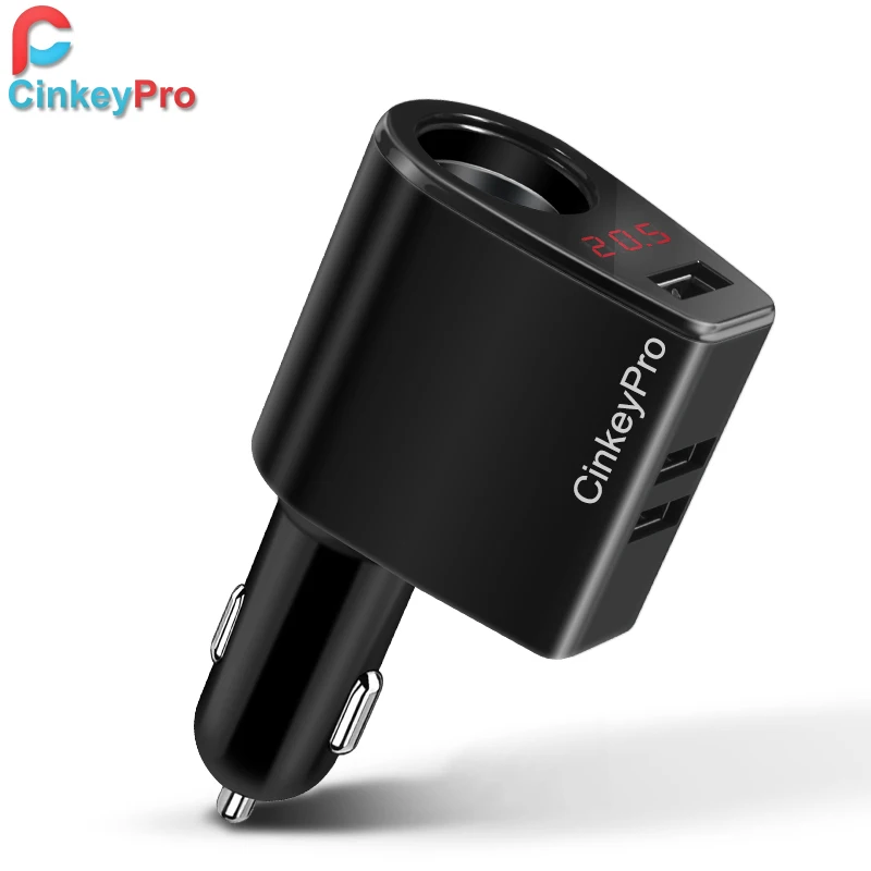 

CinkeyPro Car Charger with LED Display for iPhone Samsung 3-Port USB Car-Charger 5V/2.1A Charging Mobile Phone Universal