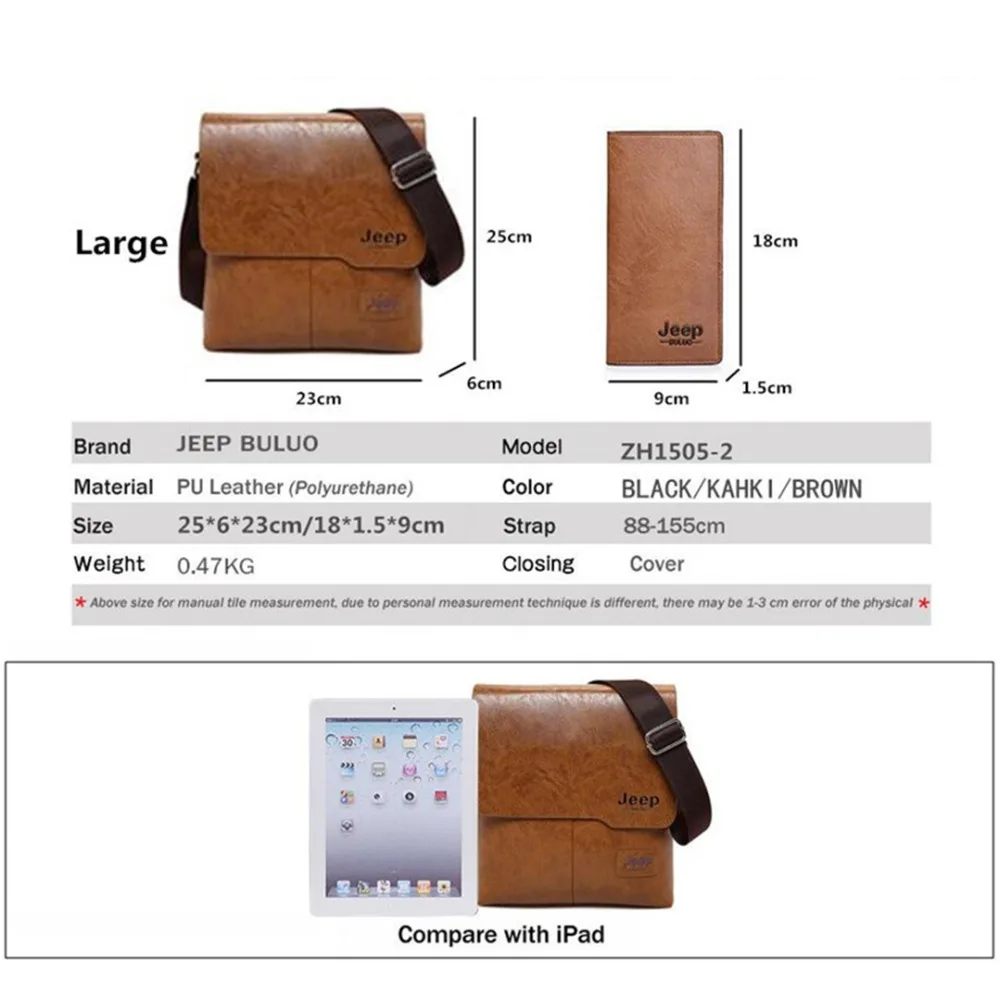  JEEP BULUO Man Messenger Bag 2 Set Men Pu Leather Shoulder Bags Business Crossbody Casual Bag Famou - 32845258108