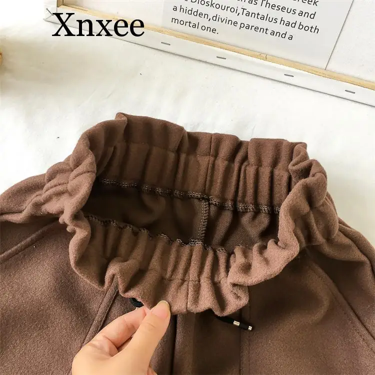 Xnxee женские шорты Осенние и зимние шорты с высокой талией однотонные повседневные свободные толстые теплые эластичные талии прямые обтягивающие шорты с карманами
