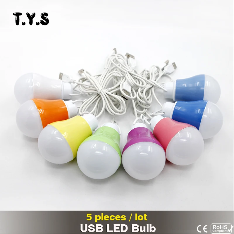 

5Pcs USB Bulb Camping Light 5V 5W Portable Night Light Work With Power Bank Notebook LED Lamp Reading Light Outdoor USB LED Bulb