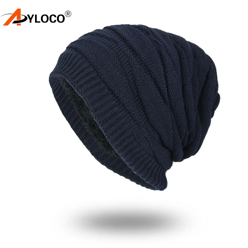 

Winter Men's Skullies Hat Beanies Bonnet Knitted Wool Hat Add Velvet thick Caps Men Outdoor Hiking Warm Knitting Gorros Homens