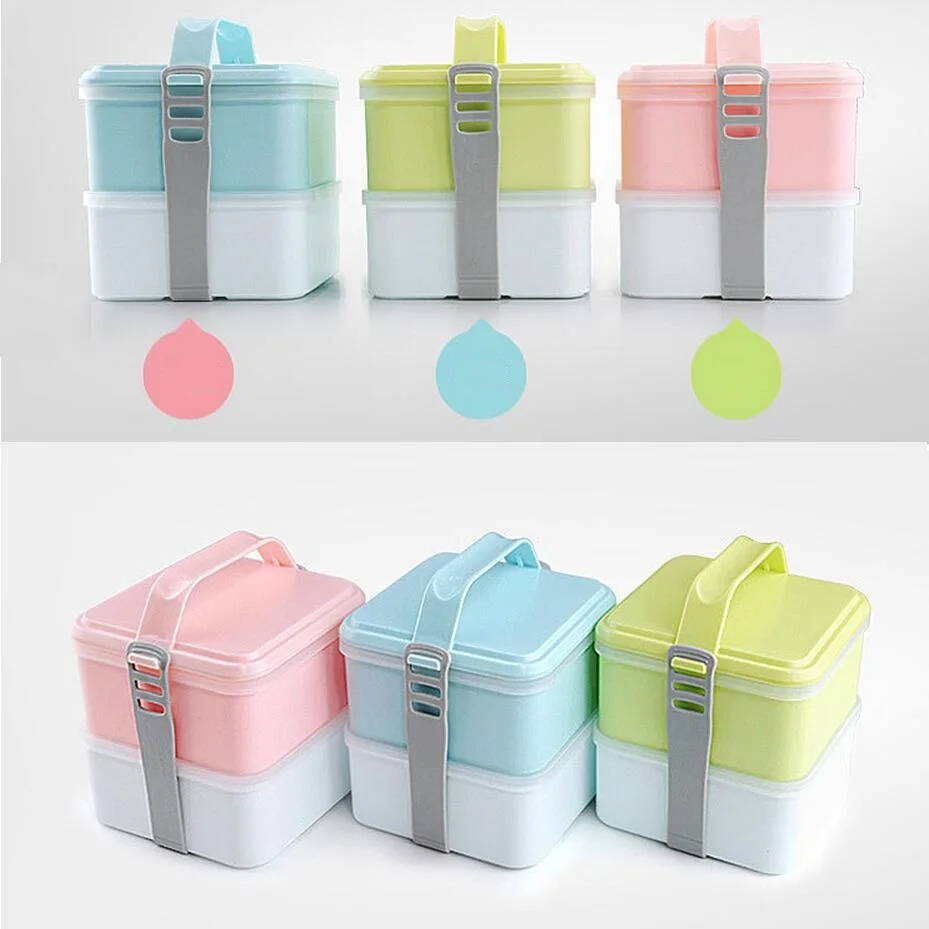 1.4L Square Stackable Food Container With Handle, Microwave Bento Box with  Chopsticks Spoon for Adults Children(286)