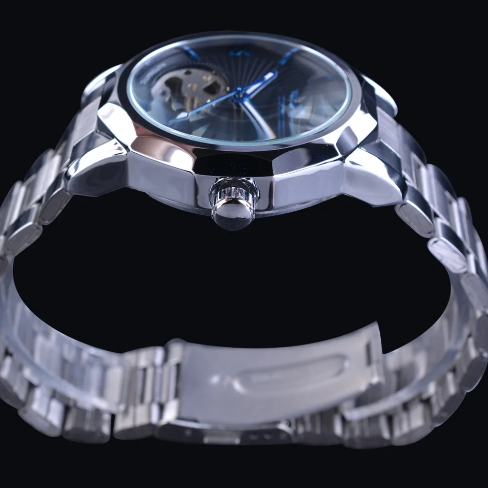 Winner Brand Automatic Skeleton Man Clock Top Fashion Silver Business Full Stainless Steel Relojes Hombre Mechanical Watch