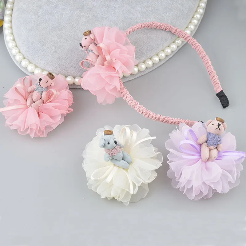 

2019 Chiffon Bow Hair Accessories Bear Bouquet Hair Band fashion hair clips for girls baby hair accessories kids headwear A306