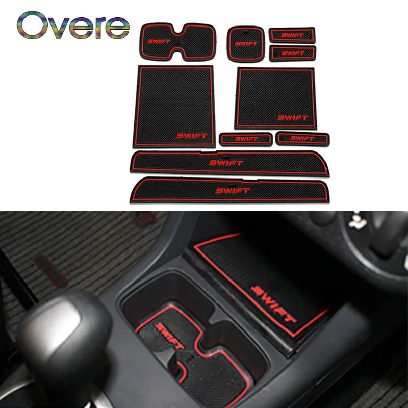 OVERE Car Cup Mat Door Gate Slot Pad Storage Box Mat accessori per Suzuki Swift 2005-2012 2013 2014 accessori