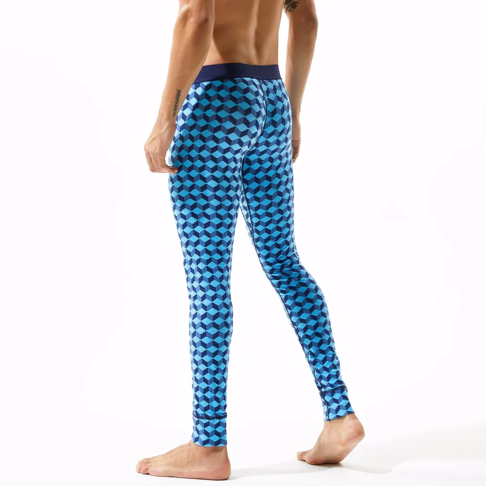 Winter thermal underwear men long johns pants cotton printed thermo underwear sexy pouch mens leggings tight sleep bottoms pant