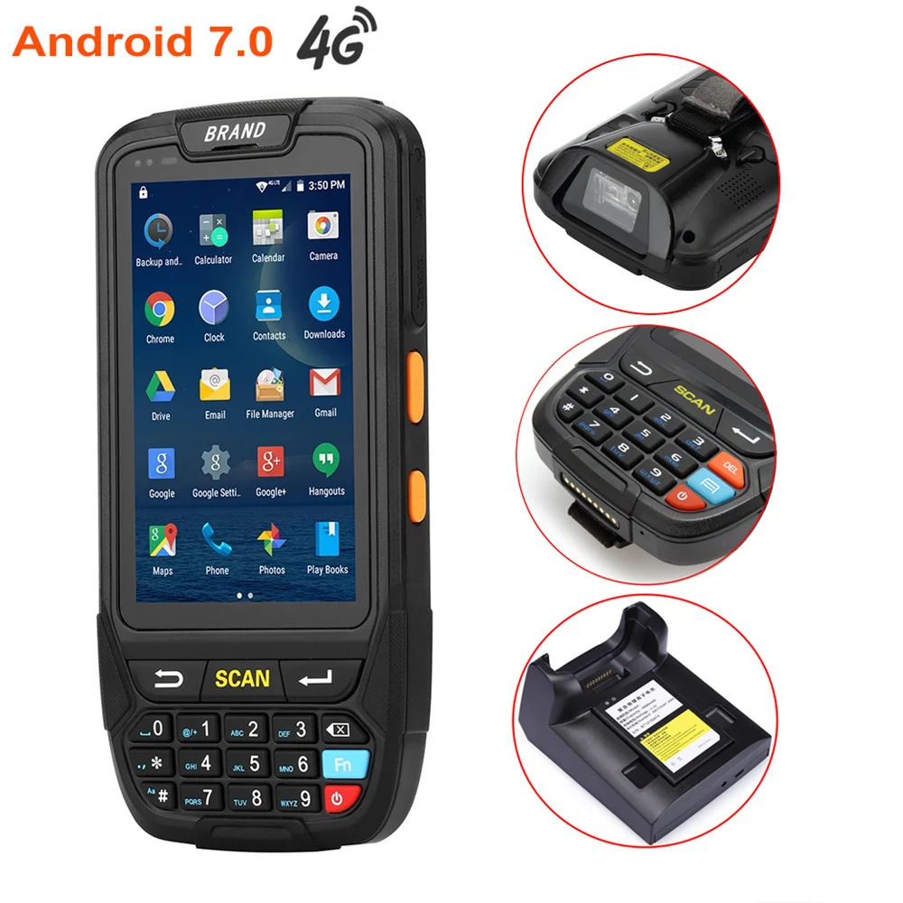 شحن مجاني المحمولة PDA 4G واي فاي المحمول جامع الروبوت 7.0 RFID 1D 2D الليزر الباركود ماسحة مع الشحن مهد