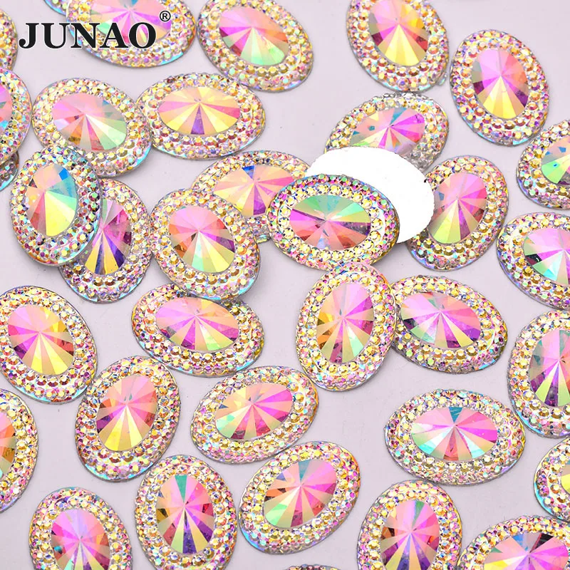 JUNAO 13x18 мм 20x30 мм AB кристалл смолы Стразы аппликация овальные Стразы плоские для альбома клеевые бусины на драгоценных камней для одежды