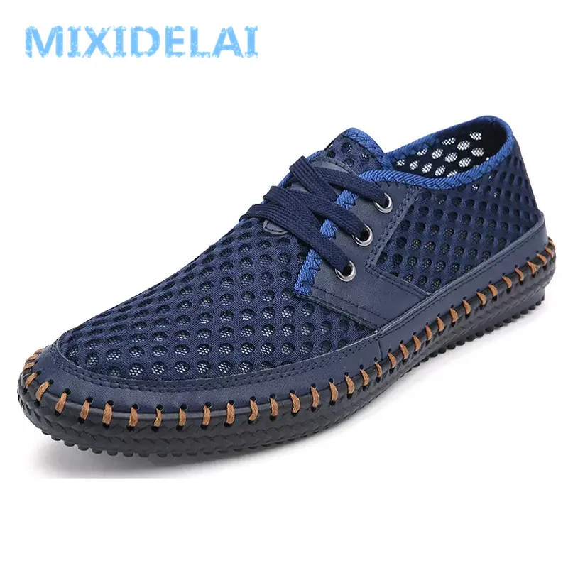 Summer Breathable Mesh Men Casual Shoes Comfortable Handmade Men Lace-Up Loafers 38-48 casual shoes casual loafers