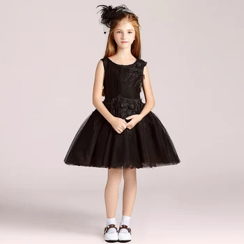 

black 2019 short Flower Girl Dresses For Weddings Ball Gown Tulle Pearls First Communion Dresses For Little Girls Pageant Dress