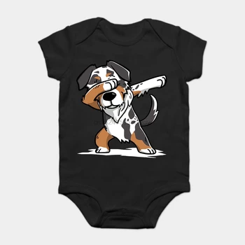 

Baby Onesie Baby Bodysuits kid t shirt 100% Cotton Custom Printed Funny Dabbing Australian Shepherd - Australian Shepherd