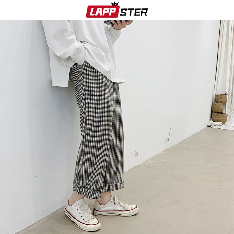 

LAPPSTER Harajuku Plaid Harem Pants Men 2019 Vintage Korean Fashion Joggers Mens Wide Leg Pants Japanese Straight Sweat Pants