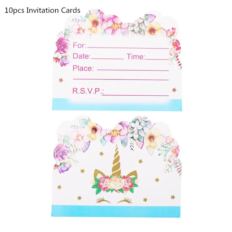 Unicorn Party Supplies Blue Color Unicorn Banner Plates Cups Napkin Cupcake Toppers Baby Shower Kids Birthday Party Decoration - Цвет: 7