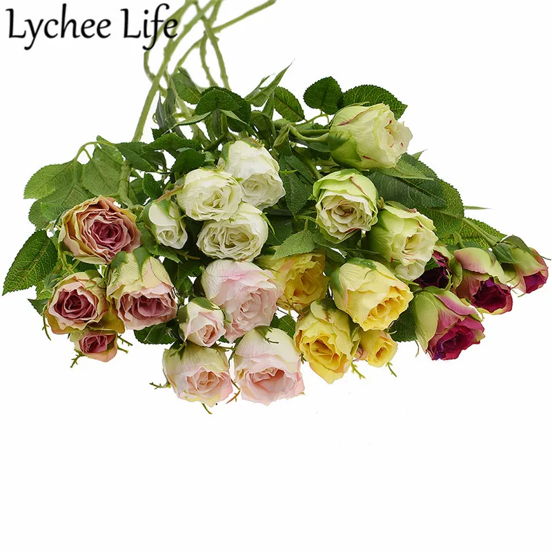 Lychee Life шелковая ткань искусственная Роза сушеный цветок красочная ветка с