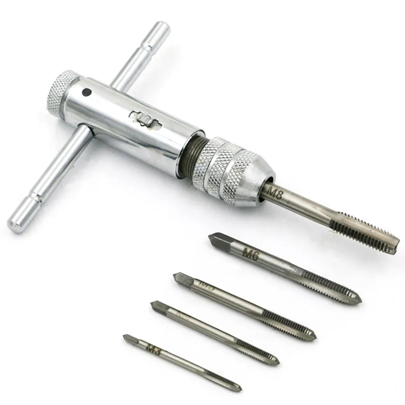 

Adjustable M3-M8 T-Handle Ratchet Tap Wrench Machinist Tool Screw Taps Hand Tap Drill Set --M25