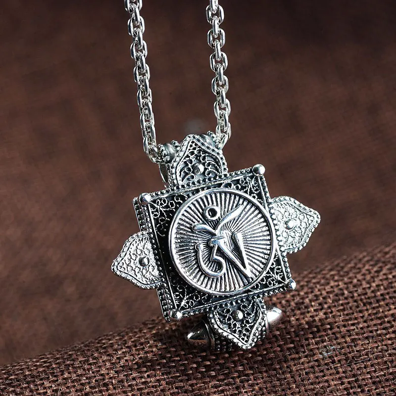 

FNJ 925 Silver Gawu Box Pendant Compass Punk Hang Original Pure S925 Thai Silver Pendants for Women Men Jewelry Making