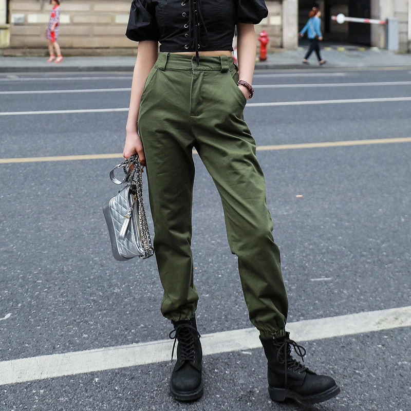 High Waist Pants Green Black Loose Joggers Women Army Harem Camo Pants Streetwear Punk Black Cargo Pants Women Capris Trousers