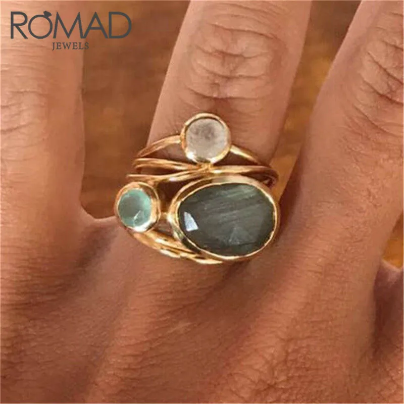 

ROMAD Geometric Vintage Colorful Oval Fire Opal Rings For Women Gold Color Eternity Engagement Rings Jewelry For Female R4