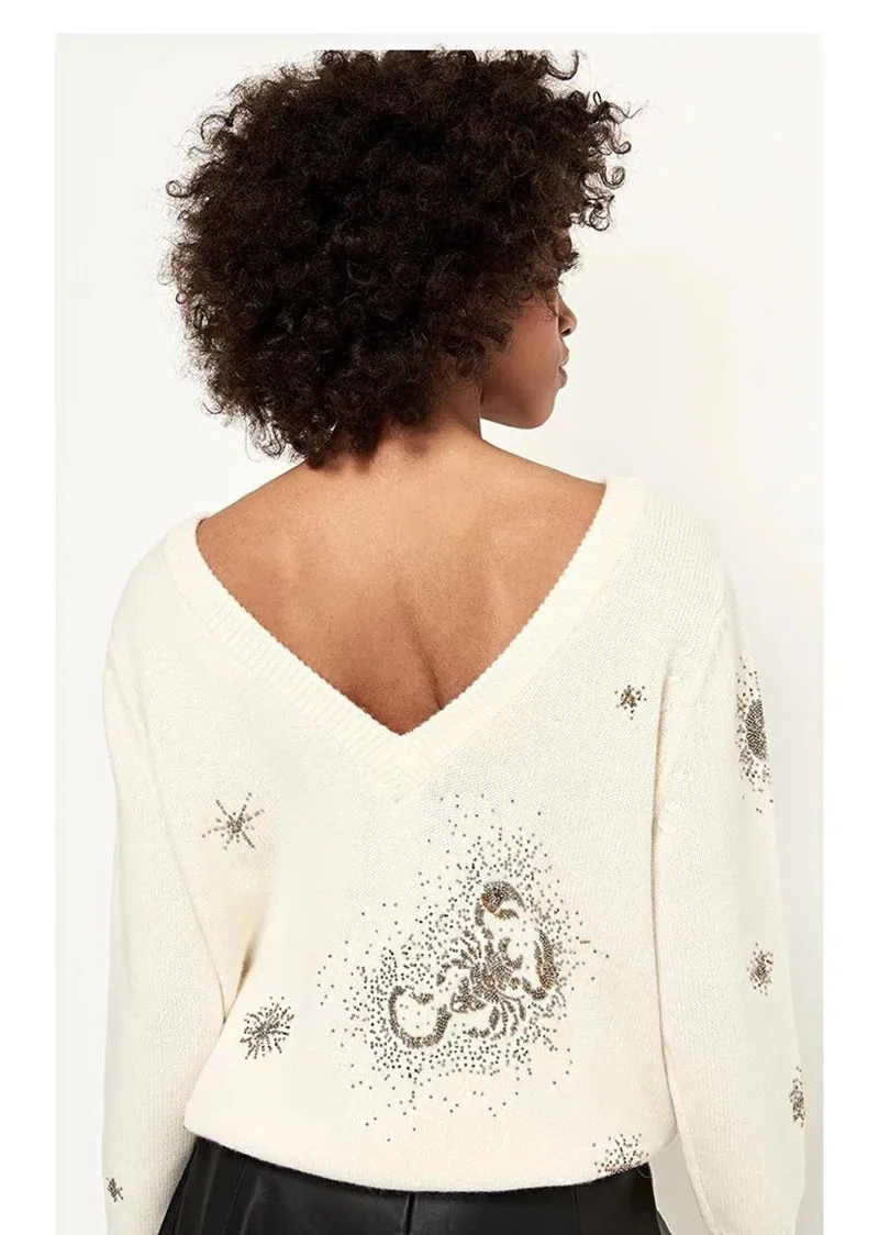 

Women New Hot Drilling Bead Knitted Sweater Top