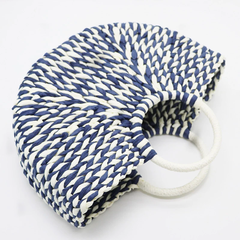 خمر القش اليدوية النساء أعلى-حقائب بيد نصف القمر شكل الأزرق مخطط الروطان نسج الرجعية شاطئ حقائب السيدات حمل حقيبة b229 خمر القش اليدوية النساء أعلى-حقائب بيد نصف القمر شكل الأزرق مخطط الروطان نسج الرجعية شاطئ حقائب السيدات حمل حقيبة b229