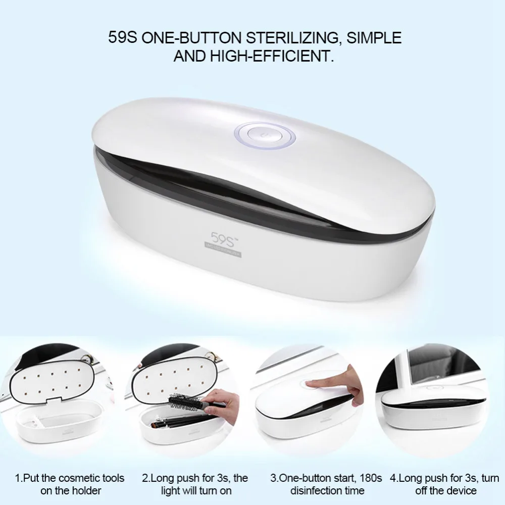 Kit de limpiador de uñas para cosméticos con caja de esterilizador LED inteligente de 59 s, dispositivo de desinfección UV, esterilizador, estuche para salón de manicura, Splitters