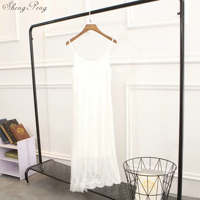 2018 women sexy strap full slips dress long underdress sleeveless plus bodycon bottoming straight petticoat femme V1194